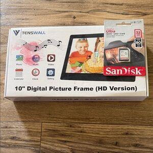 Black Digital Picture Frame with SanDisk 32GB SD Card NWOT